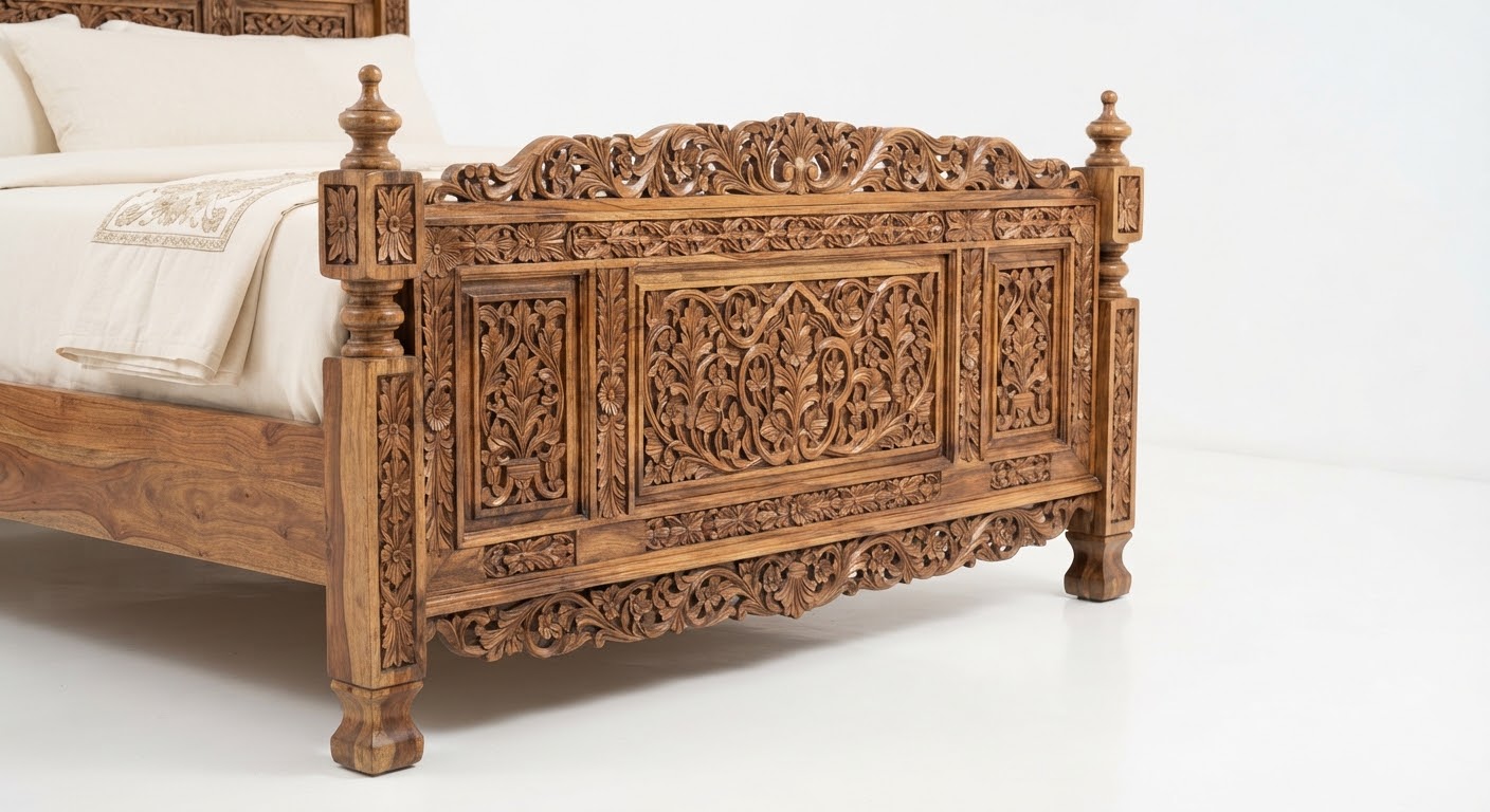 Chinioti Carved King Bed — Sheesham Wood